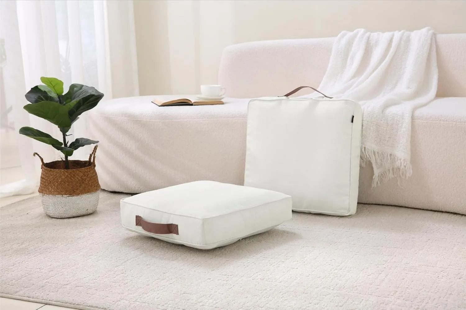 Large Floor Pillow Meditation Cushion Square Floor Cushions for Adults,Premium Washable Outdoor Cushions Seat-Yoga Pillows for Sitting on Floor 18" Ivory