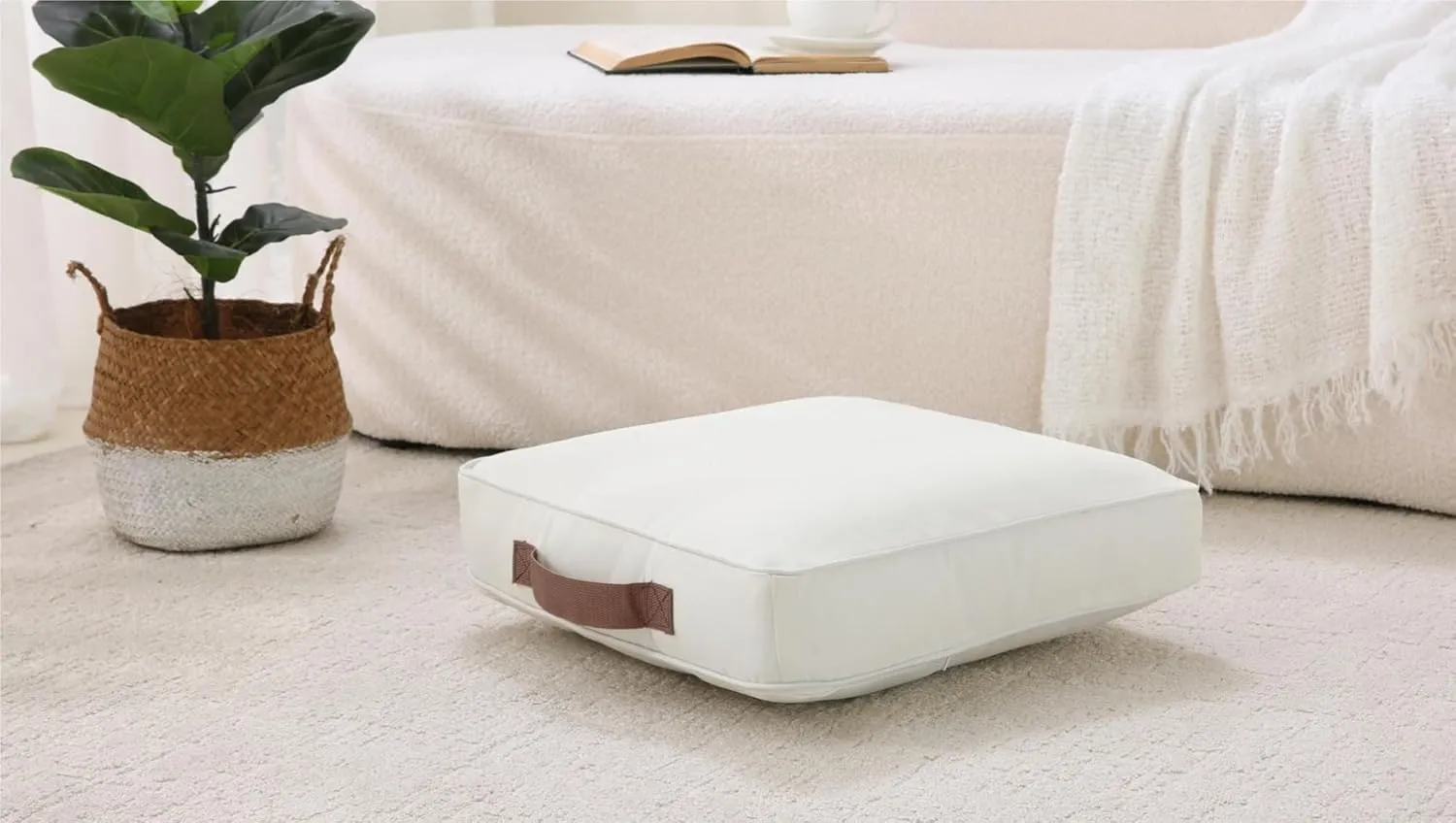 Large Floor Pillow Meditation Cushion Square Floor Cushions for Adults,Premium Washable Outdoor Cushions Seat-Yoga Pillows for Sitting on Floor 18" Ivory