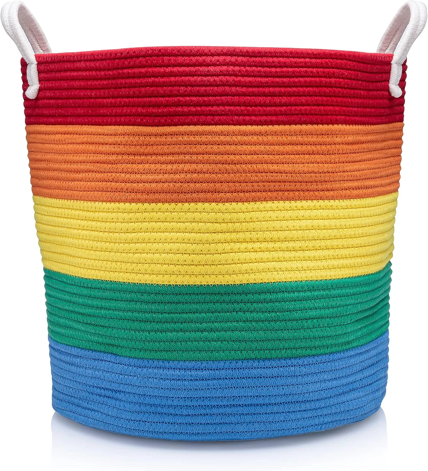 Large Rainbow Baby Laundry Basket Blanket Holder Rainbow Classroom Decor Toy Organizers And Storage Basket For Blankets Woven Basket With Handles Cotton Rope Basket 16"x16"x16"