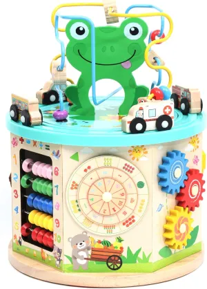 LAVIEVERT Activity Center Play Cube 10-in-1 Bead Maze Shape Sorter Multipurpose Educational Toy Wooden Learning Game for Toddlers & Kids