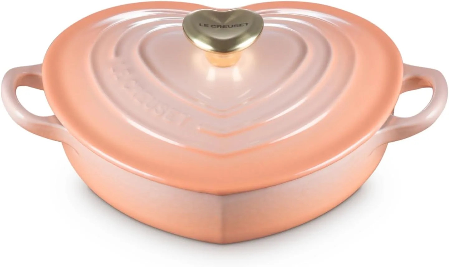 Le Creuset Enameled Cast Iron Traditional Shallow Heart Cocotte, 1.25 Qt., Peche Light Gold Heart Knob
