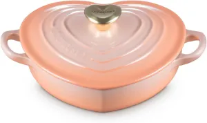 Le Creuset Enameled Cast Iron Traditional Shallow Heart Cocotte, 1.25 Qt., Peche Light Gold Heart Knob
