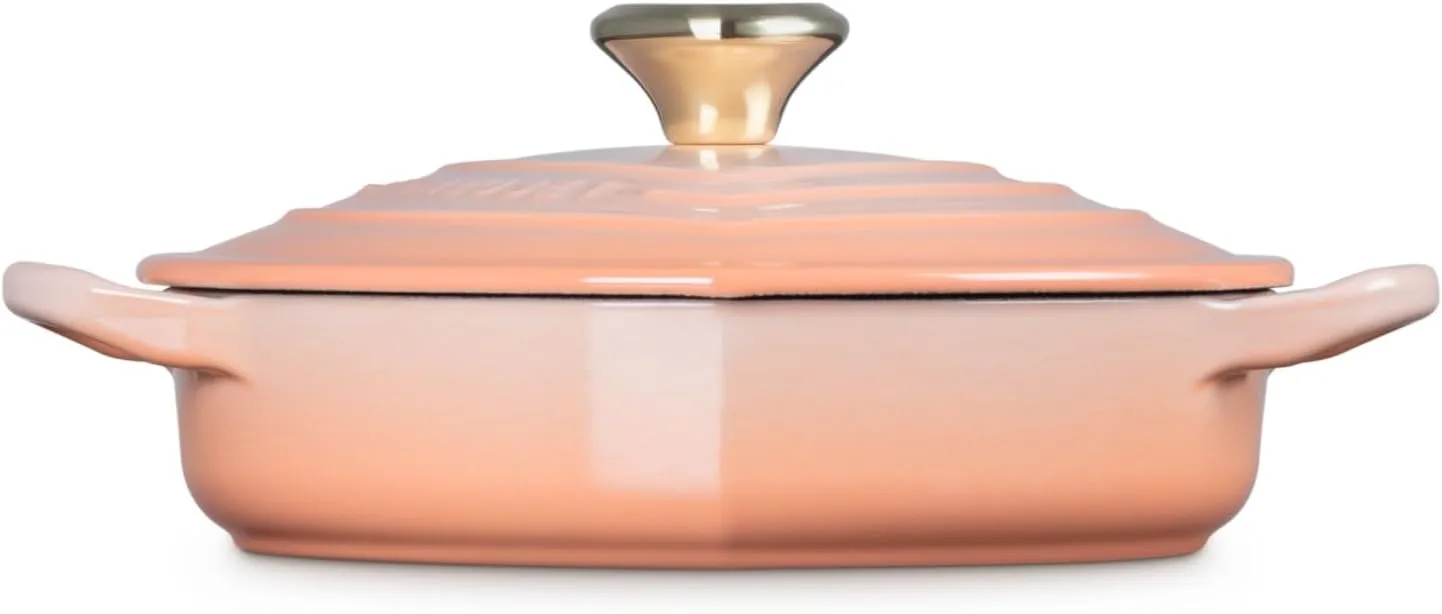 Le Creuset Enameled Cast Iron Traditional Shallow Heart Cocotte, 1.25 Qt., Peche Light Gold Heart Knob