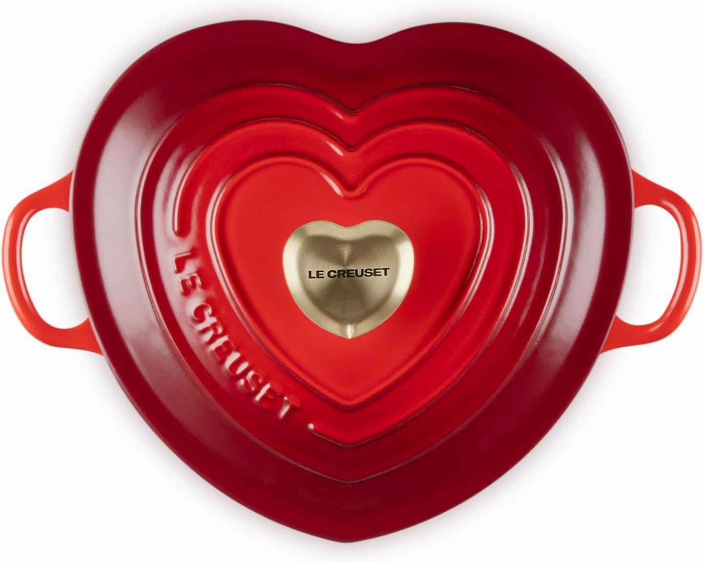 Le Creuset Enameled Cast Iron Traditional Shallow Heart Cocotte, 1.25 Qt., Cerise Light Gold Heart Knob