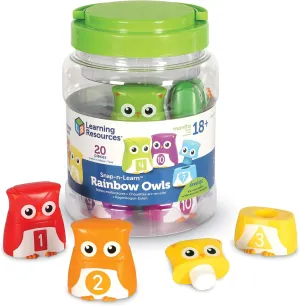 Learning Resources Snap-n-Learn Rainbow Color and Shape Recognition, Letter Owls, Alphabet Toy, 10 Pieces, Ages 2 