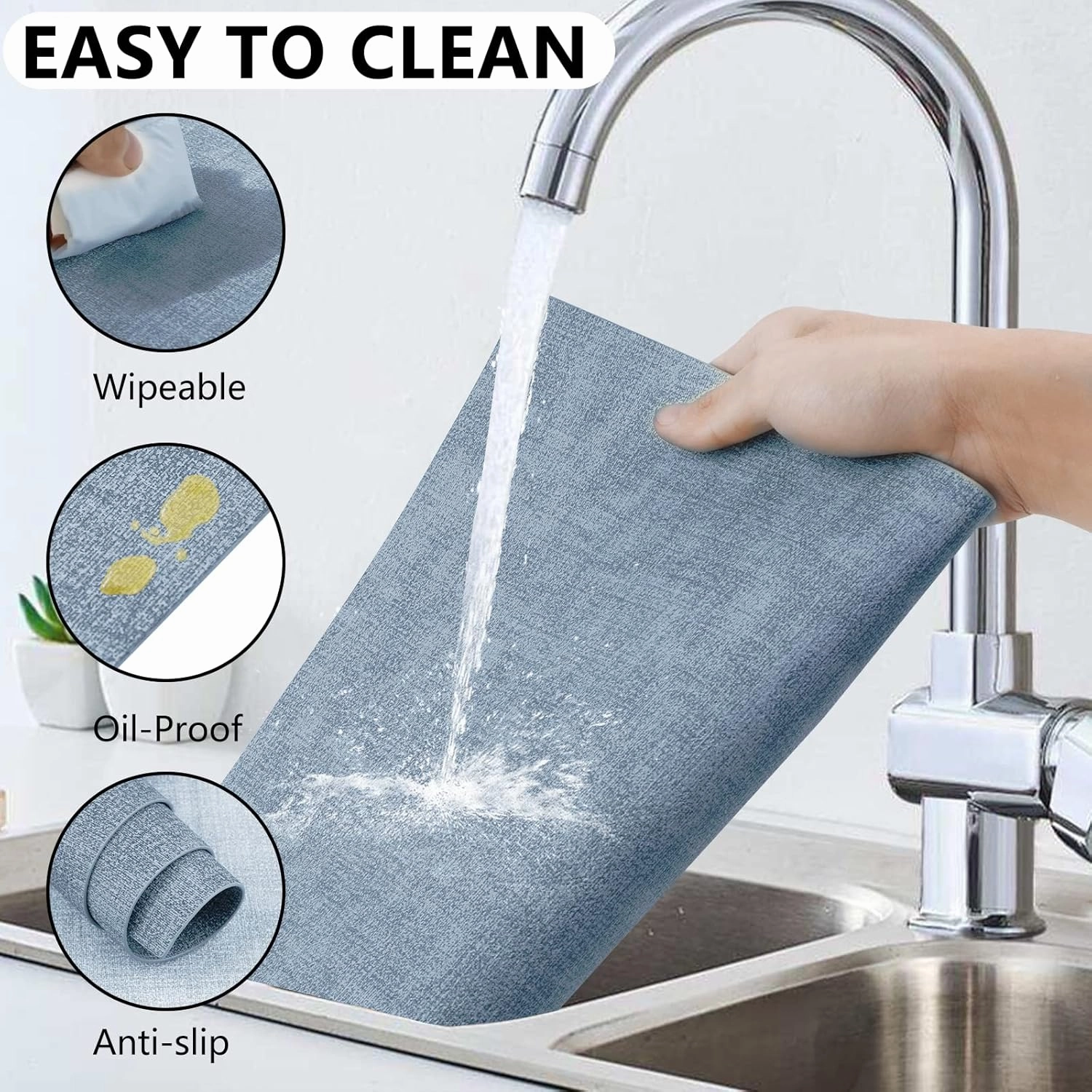 Leather Heat Resistant Placemats Set of 6 Waterproof Wipeable Washable PU Table Mats,Easy to Clean Anti-Slip Place Mats (Blue, 6)
