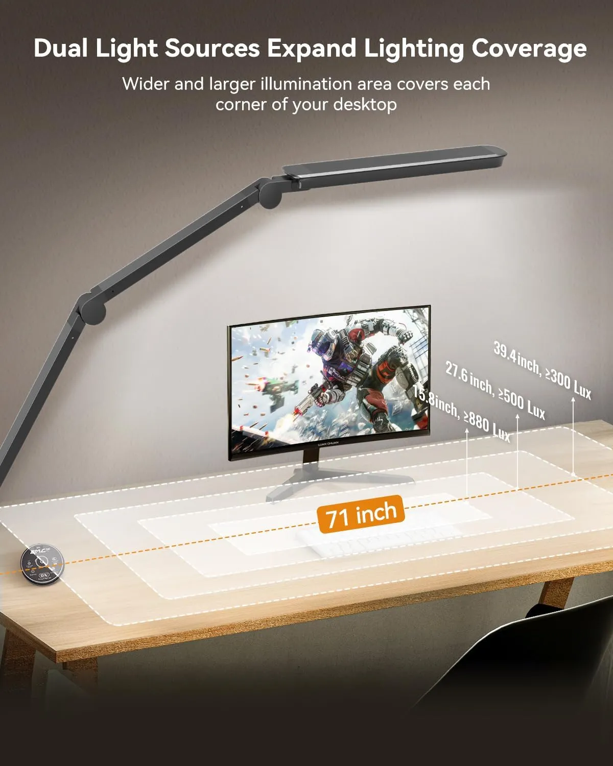 LED Desk Lamp with Clamp, Architect Desk Lamp with Remote, Flexible Swing Arm Desk Light with Dual LED Light, Stepless Dimming, 4 Color Mode & 4 Brightness for Sewing Painting Drafting Crafting