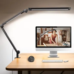 LED Desk Lamp with Clamp, Architect Desk Lamp with Remote, Flexible Swing Arm Desk Light with Dual LED Light, Stepless Dimming, 4 Color Mode & 4 Brightness for Sewing Painting Drafting Crafting