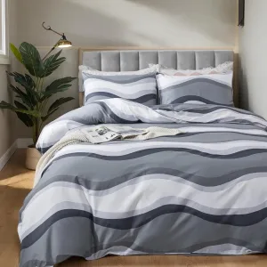 Lemfux King/Cal King Duvet Cover Set Cotton, 3Pcs, Pattern White Grey Duvet Cover Set, Curve Print Modern Abstract Soft Comforter Cover Set with Metal Zippers, Men Bedding Set