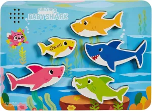 Let's Make Memories Personalized Baby Shark Singing Puzzle - Wooden Musical Toy for Toddlers - Baby Shark Song - 5 Pieces - Customize with Name
