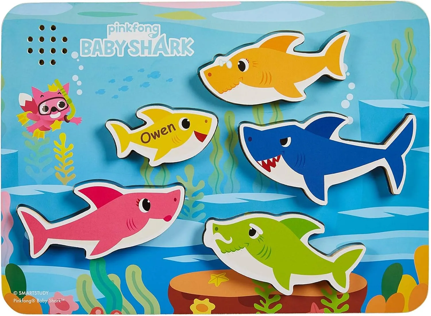 Let's Make Memories Personalized Baby Shark Singing Puzzle - Wooden Musical Toy for Toddlers - Baby Shark Song - 5 Pieces - Customize with Name