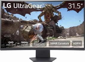 LG 32GS60QC-B Ultragear 32-inch Curved Gaming Monitor QHD (2560x1440) 180Hz 1ms 1000R AMD FreeSync HDR10 HDMIx2 DisplayPort Black