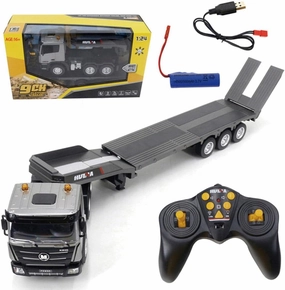 LOCHE Remote Control Flatbed Trailer, 1/18 Scale RC Truck Vehicle, 2.4G 9CH Metal Engineering Construction Toy for Adults - RTR