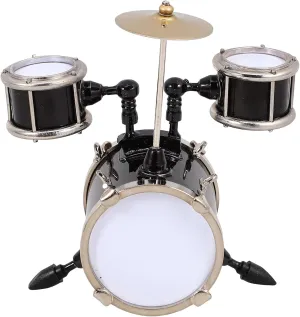 LOGOFUN Mini Drum Model Miniature Drum Set Model Tiny Musical Instrument Prop for Doll House Desktop Decorations - Black