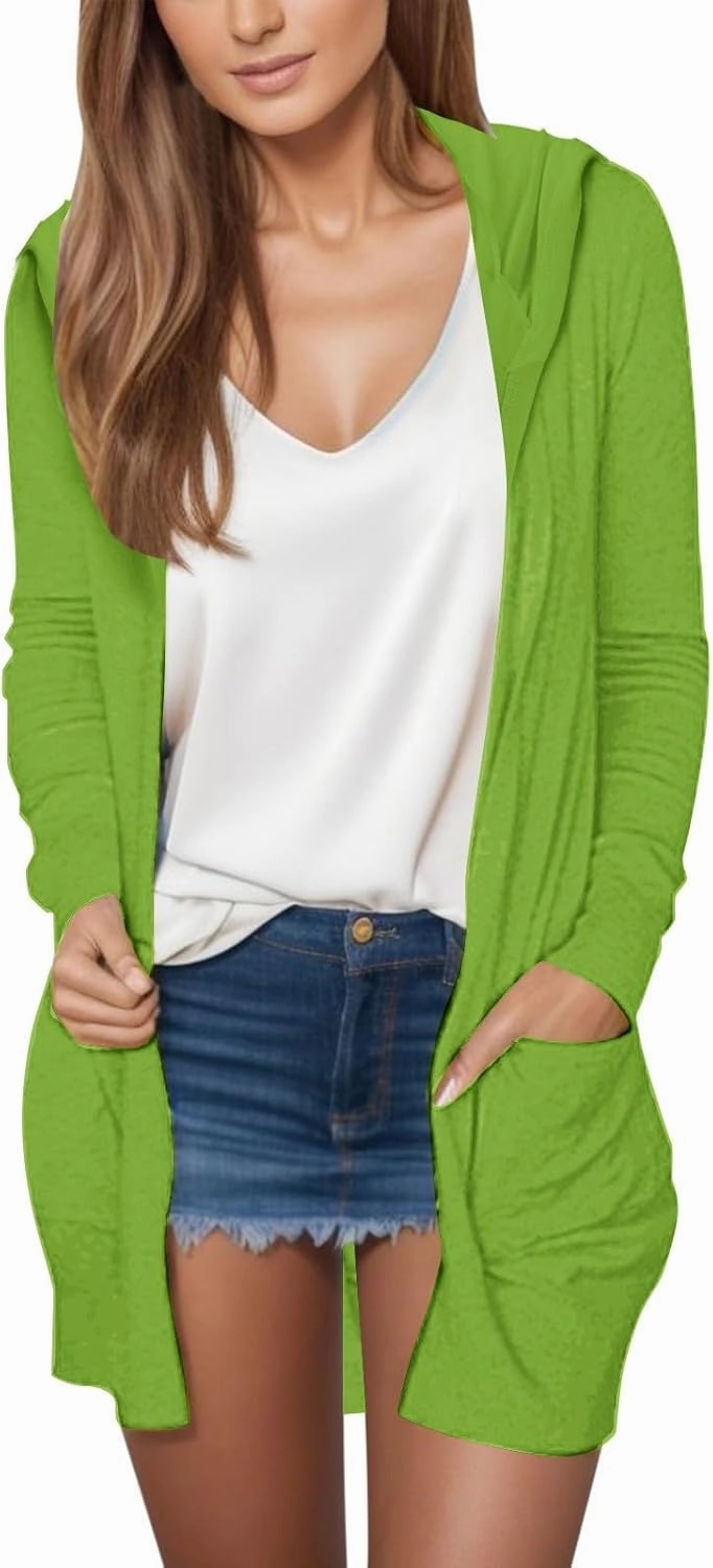Long Cardigans for Women Trendy 2024 Summer Lightweight Casual Comfy Open Front Hooded Cardigan Sweater with Pocket