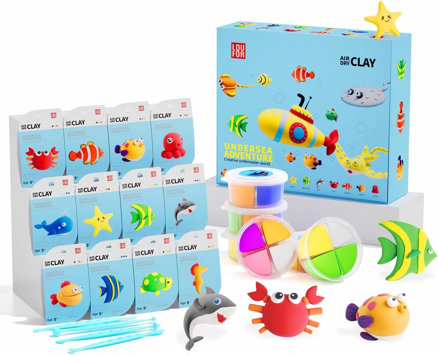 LOUFOR Air Dry Clay Kits - Modeling Clay for Kids, Ultra Light & Soft, Safe & Non-Toxic, DIY Airdryclay Kit with Sculpting Tools and Tutorials, Creatible Art Crafts Toys Gifts for Boys Girls