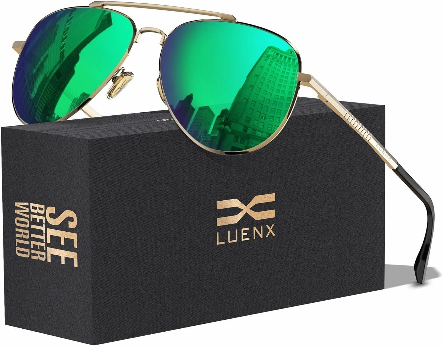 LUENX Aviator Sunglasses for Men Women Polarized Driving Classic Shades - UV 400 Protection with Accessories 60MM