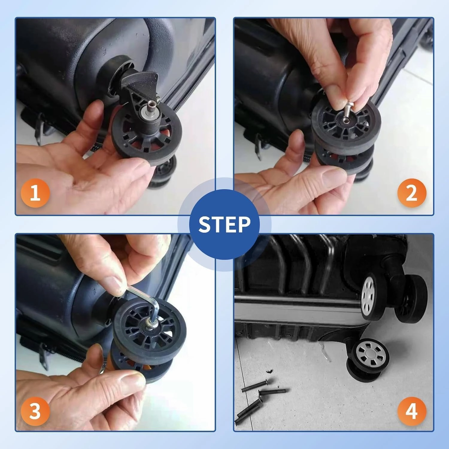 Luggage Wheels Replacement Set 8PCS 60mm Suitcase Wheel TPU Rubber Spinner Roller Full Set Repair Tool for Spinner Suitcase Trolley Bag Drawbar Travel Box
