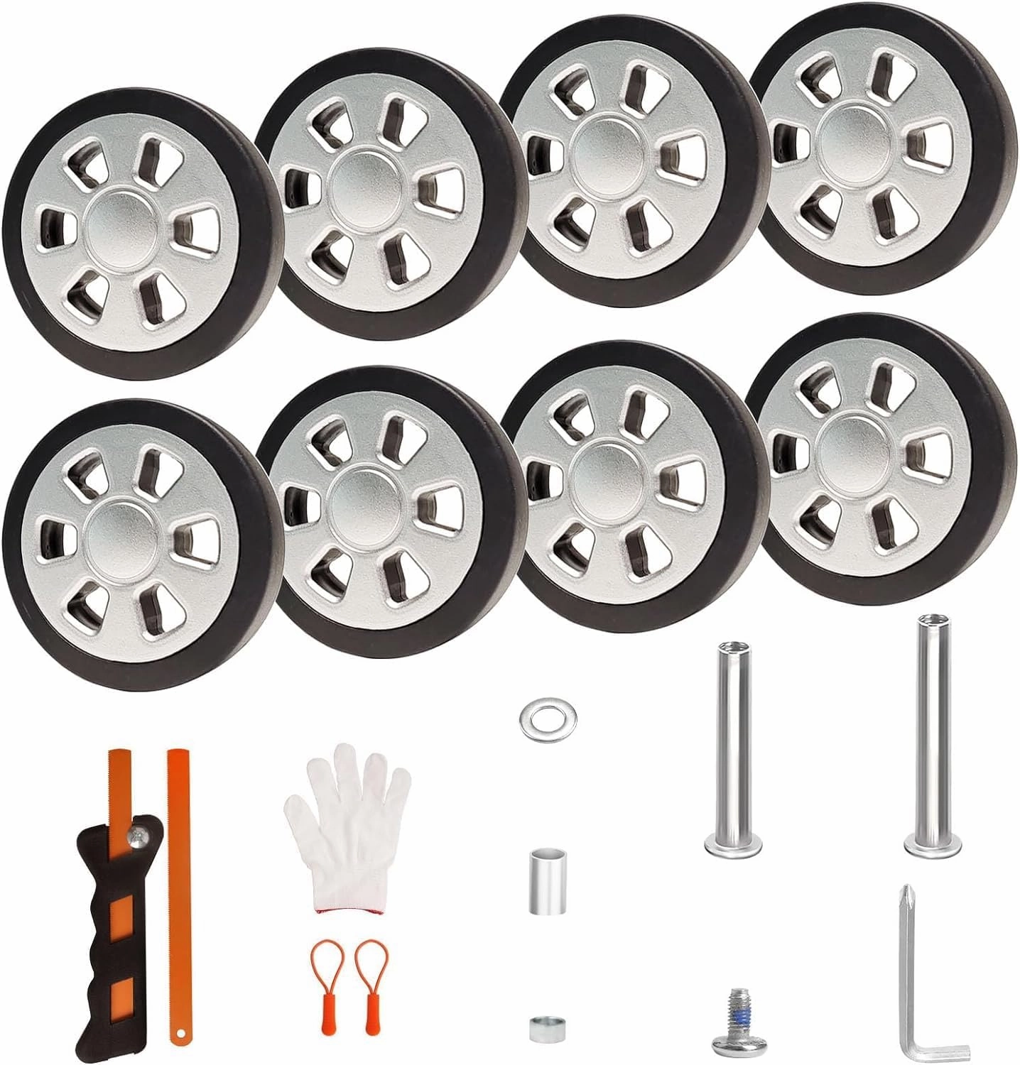 Luggage Wheels Replacement Set 8PCS 60mm Suitcase Wheel TPU Rubber Spinner Roller Full Set Repair Tool for Spinner Suitcase Trolley Bag Drawbar Travel Box