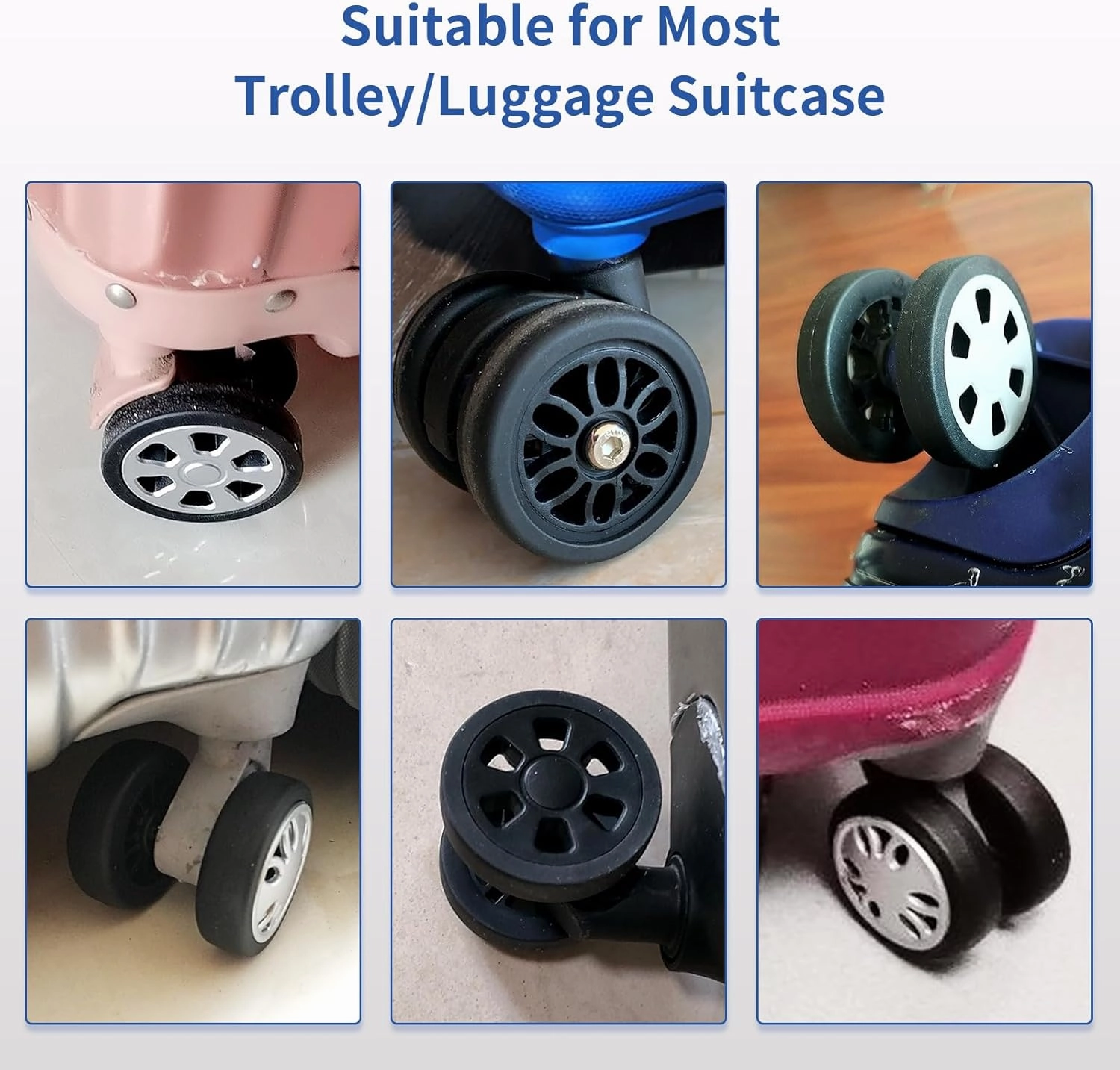 Luggage Wheels Replacement Set 8PCS 60mm Suitcase Wheel TPU Rubber Spinner Roller Full Set Repair Tool for Spinner Suitcase Trolley Bag Drawbar Travel Box