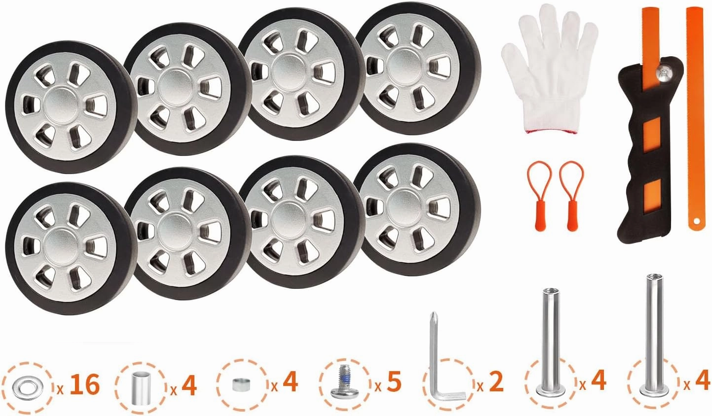 Luggage Wheels Replacement Set 8PCS 60mm Suitcase Wheel TPU Rubber Spinner Roller Full Set Repair Tool for Spinner Suitcase Trolley Bag Drawbar Travel Box
