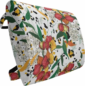 Lunarable Exotic Lumbar Back Support Pillow, Lily Bloom Bouquets Colorful Aster Flowers Blowing Spring Revival on Leopard Back, High Density Foam for Office Chairs Car Seats, 14" x 13", Multicolor