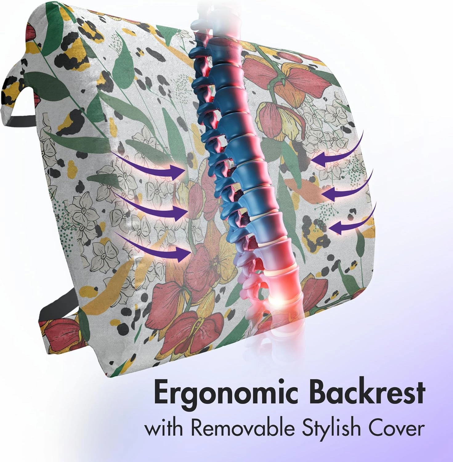 Lunarable Exotic Lumbar Back Support Pillow, Lily Bloom Bouquets Colorful Aster Flowers Blowing Spring Revival on Leopard Back, High Density Foam for Office Chairs Car Seats, 14" x 13", Multicolor