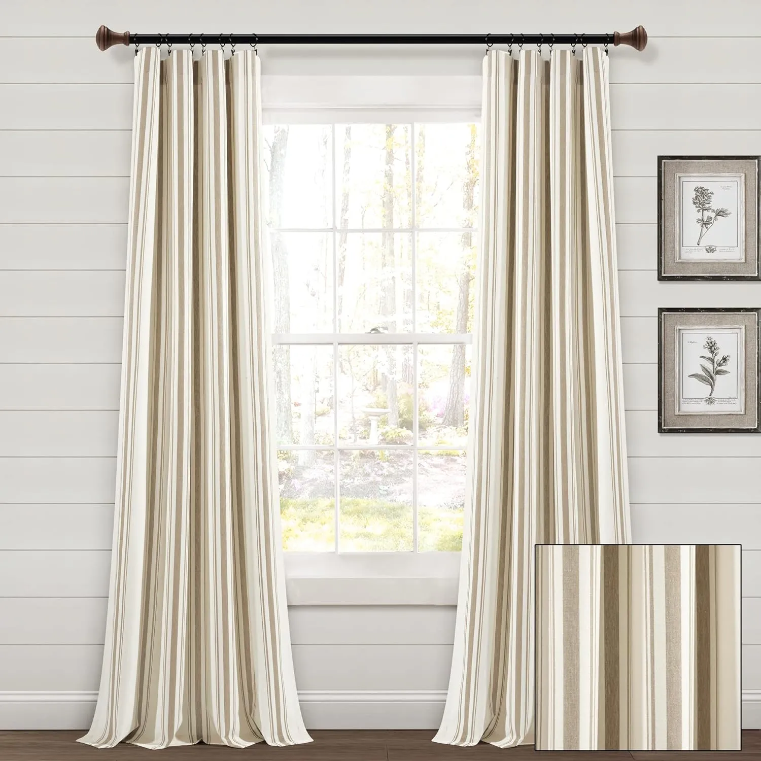 Lush Decor Farmhouse Stripe Yarn Dyed Cotton Window Curtain Panel Pair, 42" W x 84" L, Neutral - Classic Modern Rustic Charm - Eco Friendly Cotton Fabric