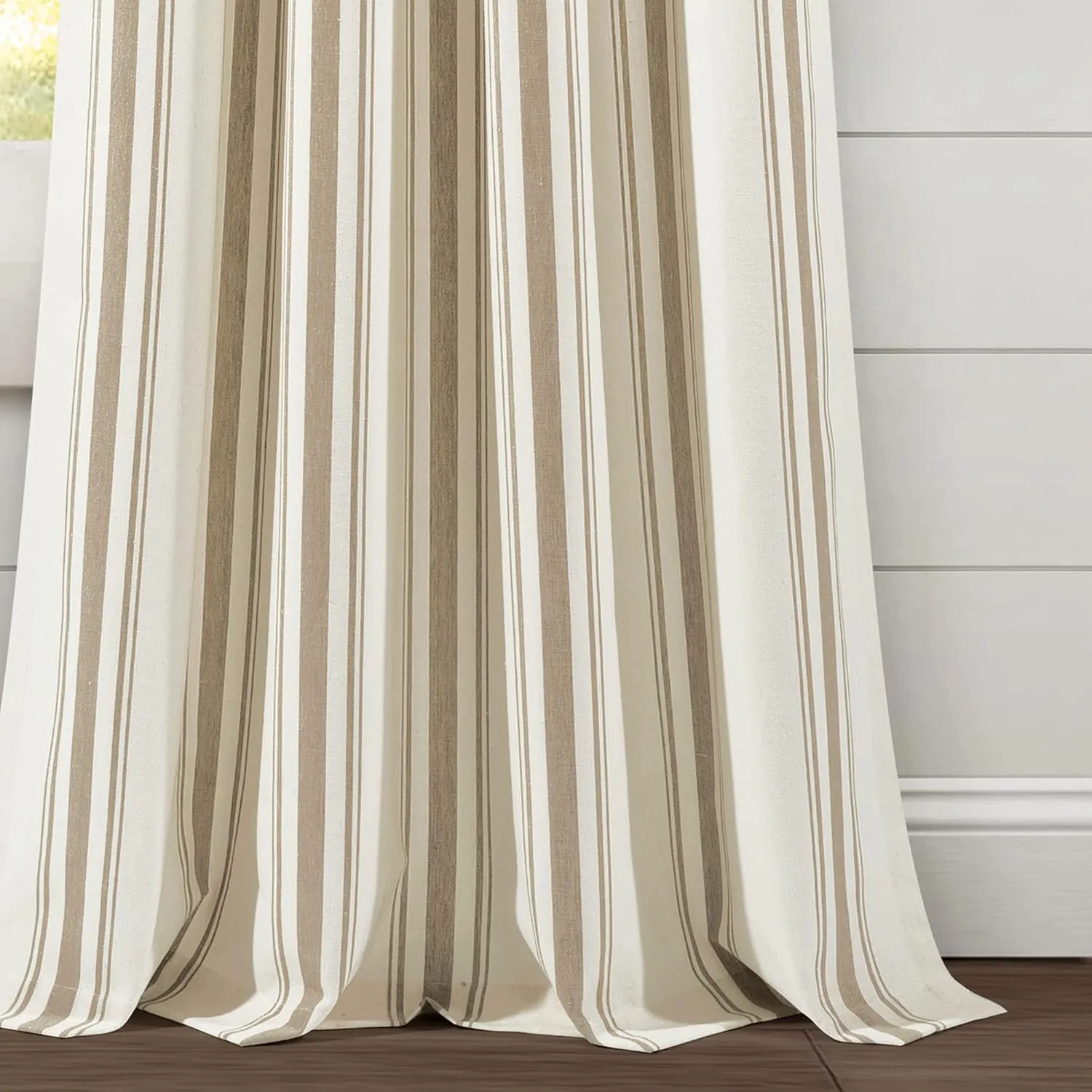 Lush Decor Farmhouse Stripe Yarn Dyed Cotton Window Curtain Panel Pair, 42" W x 84" L, Neutral - Classic Modern Rustic Charm - Eco Friendly Cotton Fabric