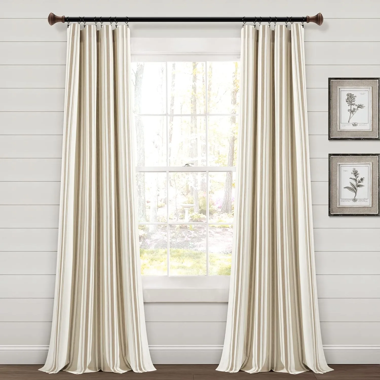 Lush Decor Farmhouse Stripe Yarn Dyed Cotton Window Curtain Panel Pair, 42" W x 84" L, Neutral - Classic Modern Rustic Charm - Eco Friendly Cotton Fabric