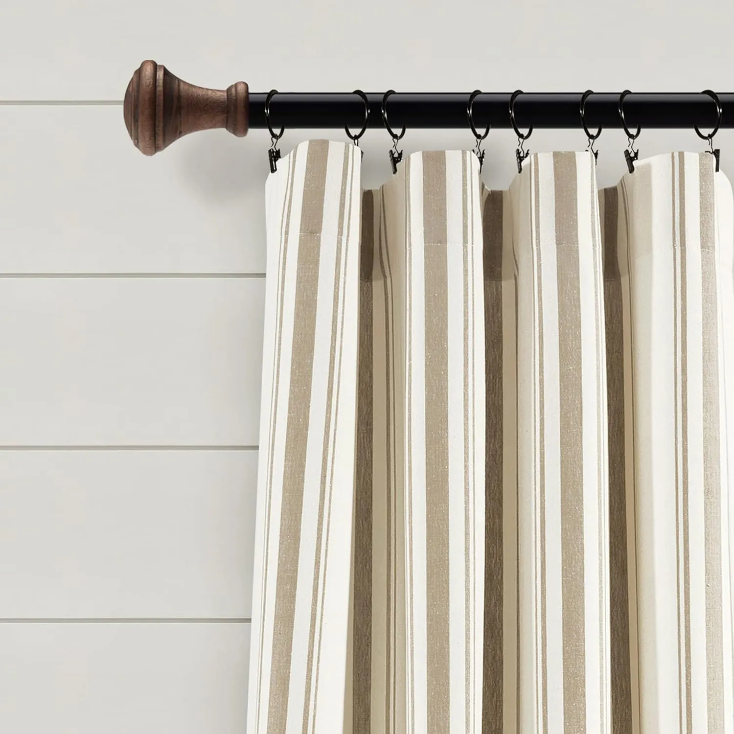 Lush Decor Farmhouse Stripe Yarn Dyed Cotton Window Curtain Panel Pair, 42" W x 84" L, Neutral - Classic Modern Rustic Charm - Eco Friendly Cotton Fabric