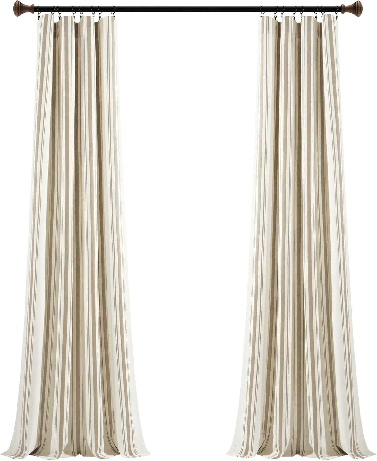 Lush Decor Farmhouse Stripe Yarn Dyed Cotton Window Curtain Panel Pair, 42" W x 84" L, Neutral - Classic Modern Rustic Charm - Eco Friendly Cotton Fabric
