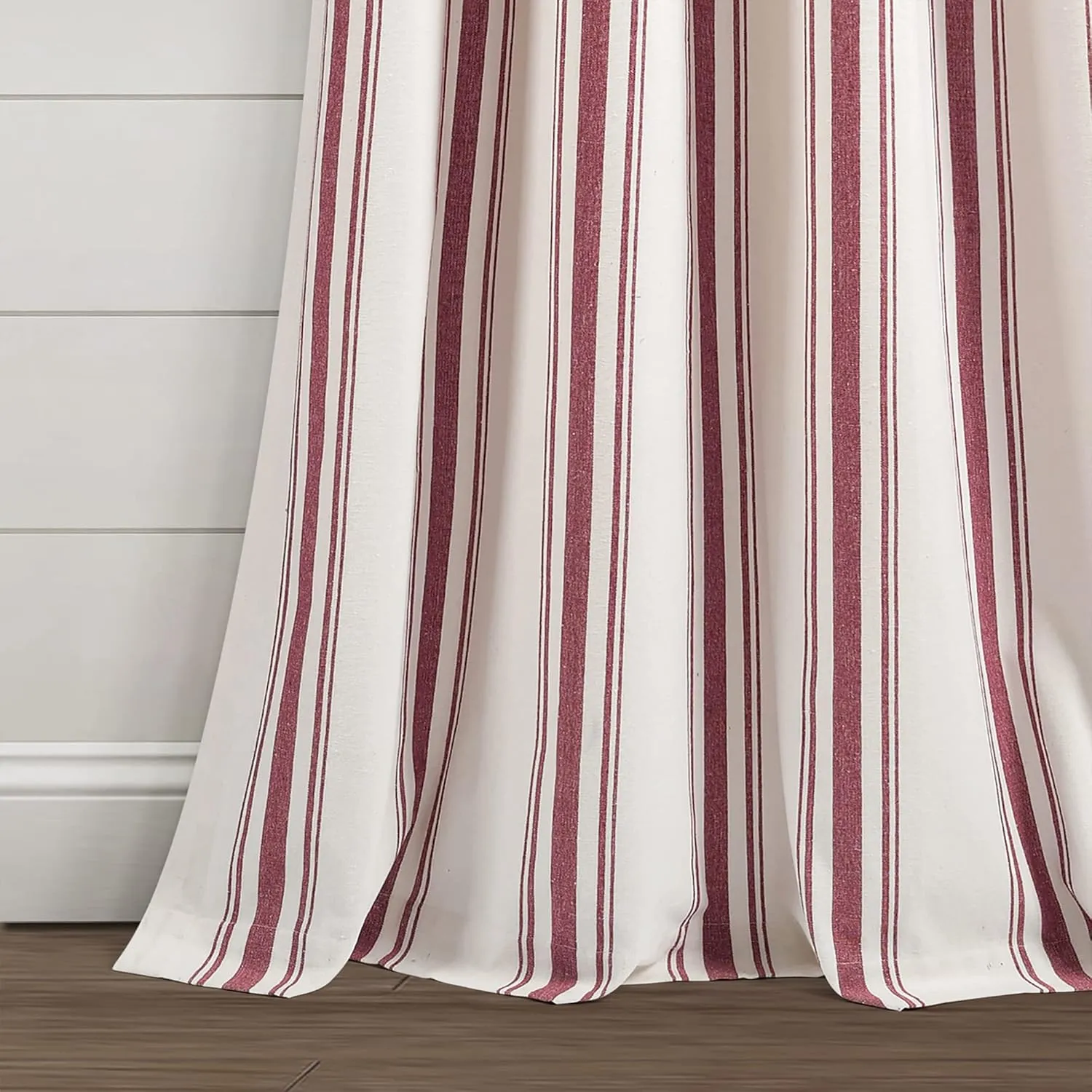 Lush Decor Farmhouse Stripe Yarn Dyed Cotton Window Curtain Panel Pair, 42" W x 84" L, Red - Classic Modern Rustic Charm - Eco Friendly Cotton Fabric