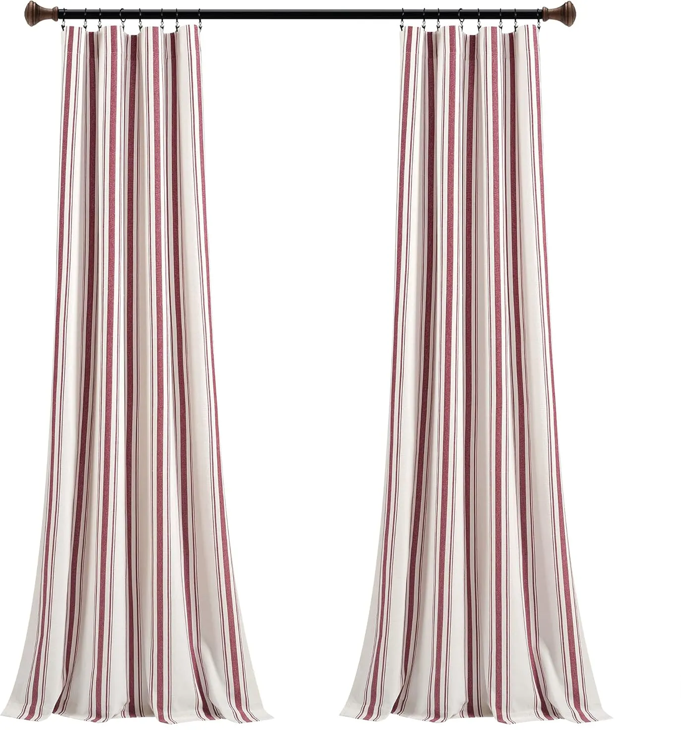 Lush Decor Farmhouse Stripe Yarn Dyed Cotton Window Curtain Panel Pair, 42" W x 84" L, Red - Classic Modern Rustic Charm - Eco Friendly Cotton Fabric