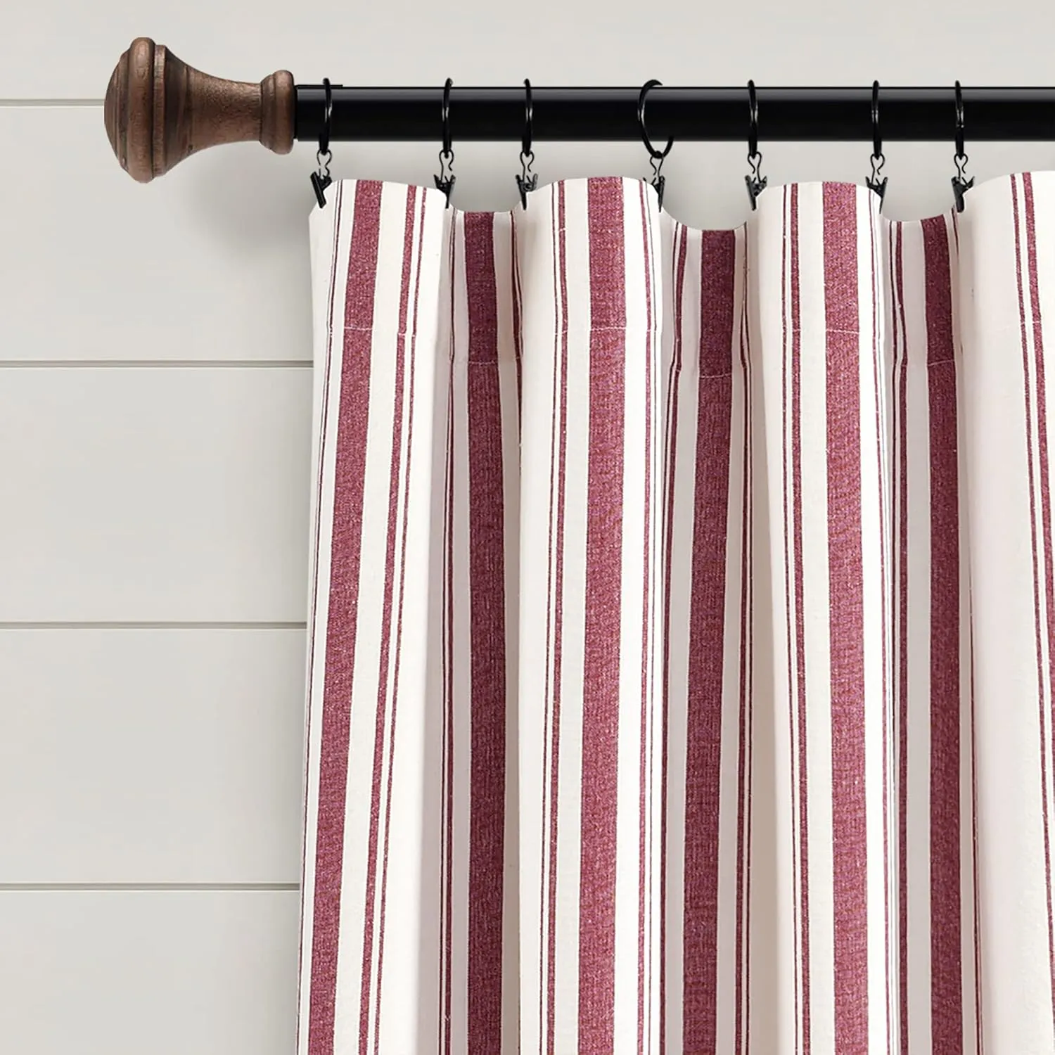 Lush Decor Farmhouse Stripe Yarn Dyed Cotton Window Curtain Panel Pair, 42" W x 84" L, Red - Classic Modern Rustic Charm - Eco Friendly Cotton Fabric