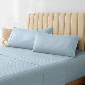LuxClub Striped Sheets, 3 PC Striped Bed Sheets Twin Size, Deep Pockets 18" Eco Friendly Wrinkle Free-Kids-Fitted Sheets Machine Washable Hotel Bedding (Twin XL, Light Blue)