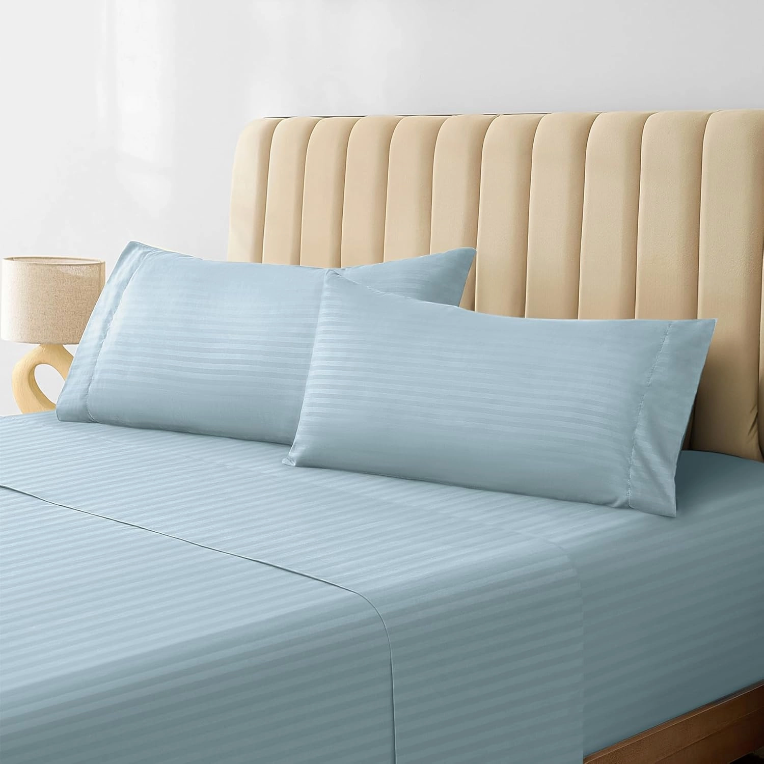 LuxClub Striped Sheets, 3 PC Striped Bed Sheets Twin Size, Deep Pockets 18" Eco Friendly Wrinkle Free-Kids-Fitted Sheets Machine Washable Hotel Bedding (Twin XL, Light Blue)