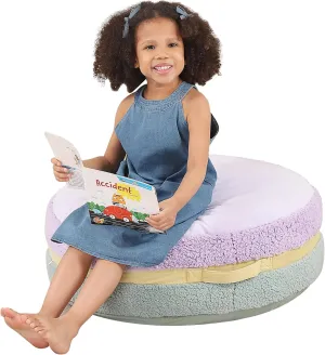 Macaron Bean Bag Chair for Kids and Teens, Comfy Sherpa Pouf Ottoman for Kids and Adult, 27.5"×27.5"×13.5", Purple and Green