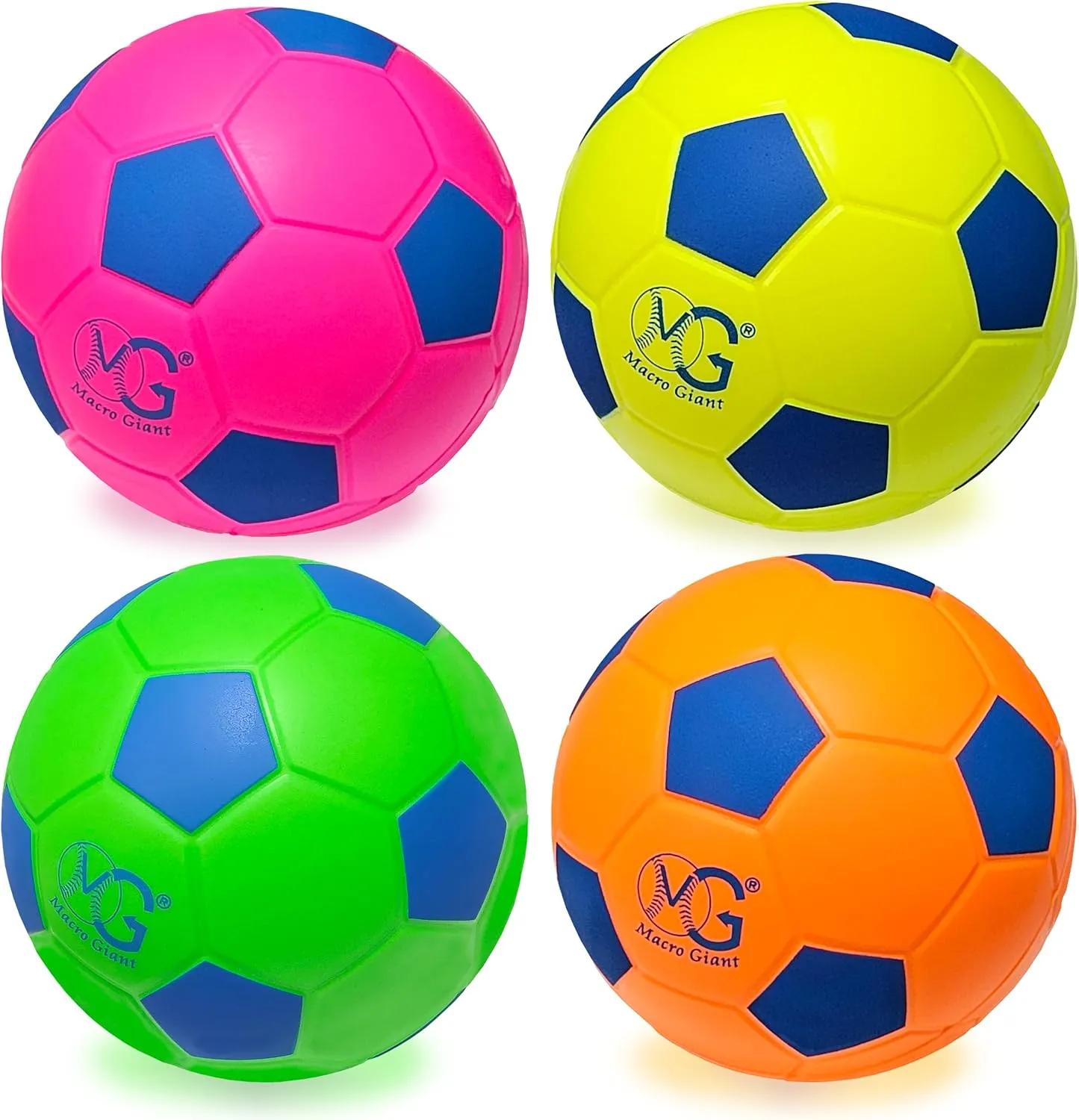 Macro Giant 6 Inch (Dia.) PU Foam Soccer, Set of 4, Neon Red, Neon Orange, Neon Yellow, Neon Green, Training Balls, Practice, Beginner, Kid Sports, Kickball, Physical Education Exercise