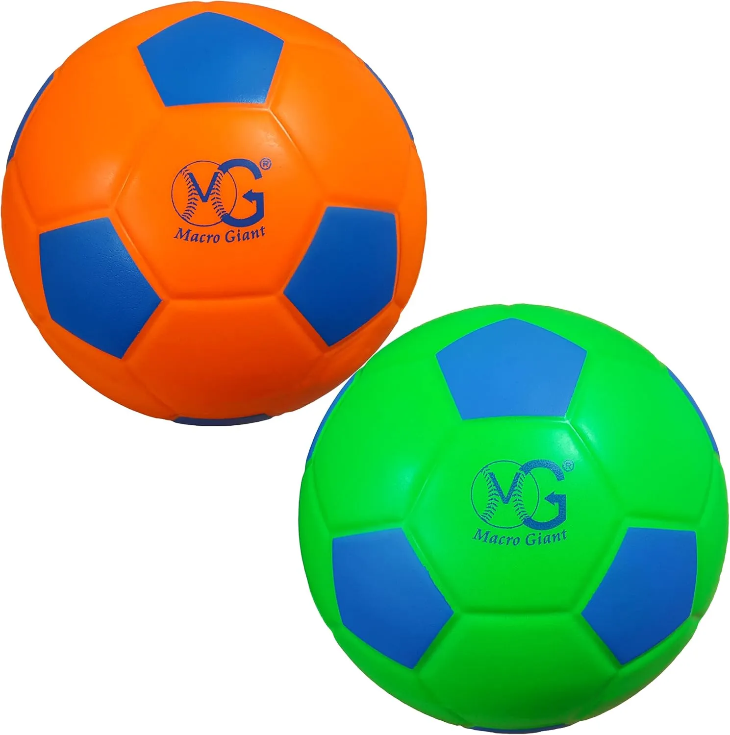 Macro Giant 7.5 Inch (Diameter) PU Foam Soccer Ball, Set of 2, Neon Green, Neon Orange, Training Practice, Kid Sports Toys, Kickball, Playground Ball, Physical Education Exercise
