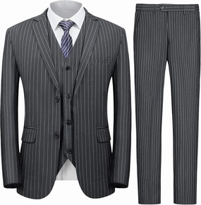 MAGE MALE Men’s Pinstripe 3 Piece Suit Slim Fit Elegant Single Breasted Business Wedding Party Blazer Vest& Pants Set