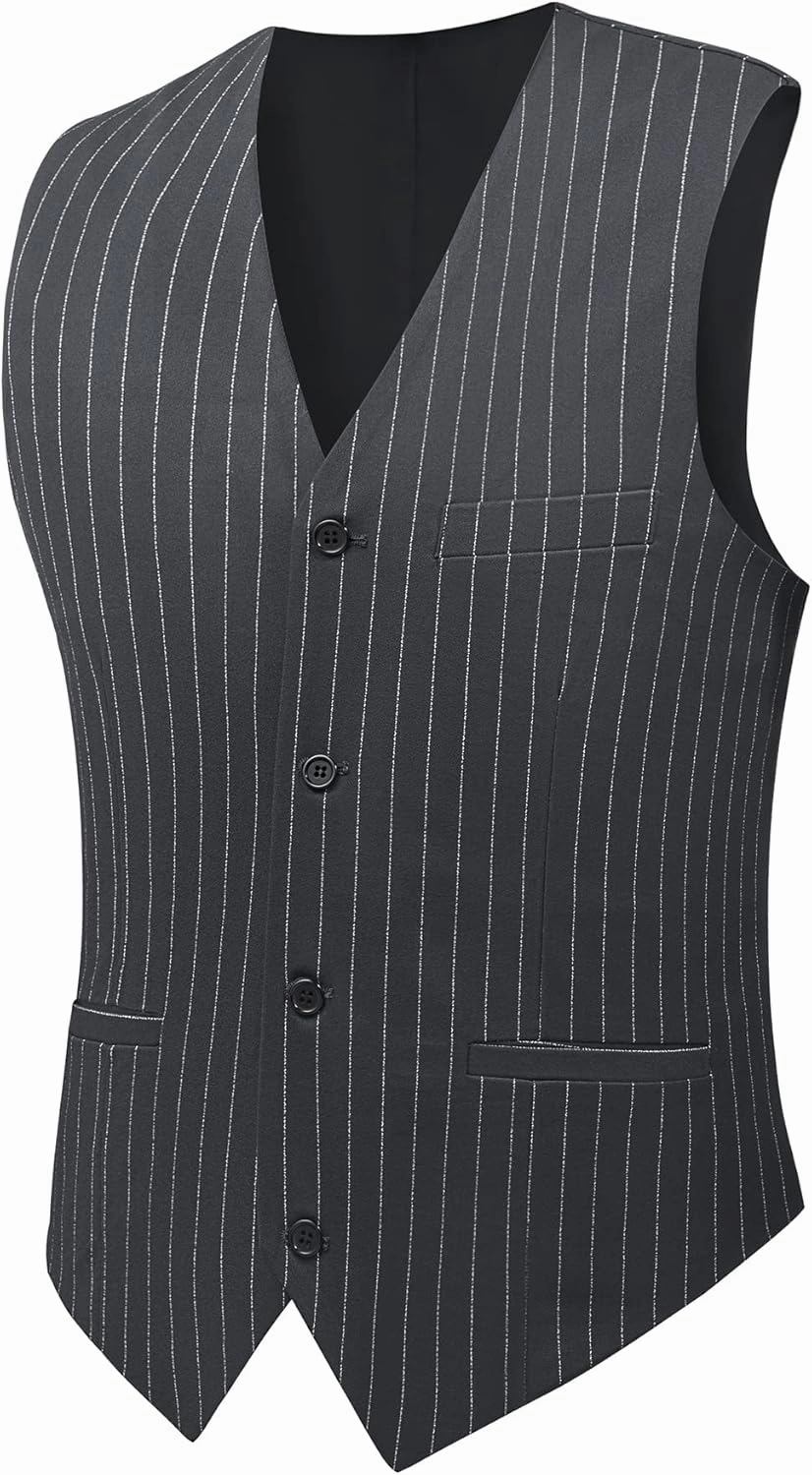 MAGE MALE Men’s Pinstripe 3 Piece Suit Slim Fit Elegant Single Breasted Business Wedding Party Blazer Vest& Pants Set