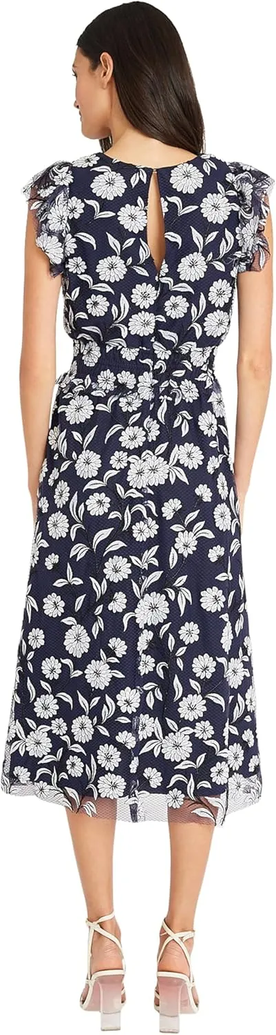 Maggy London Women's V-Neck Garden Floral Embroidered Dress Colorful Feminine Party Event Occasion Guest of