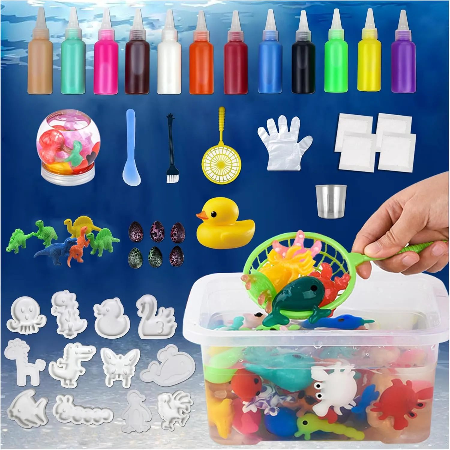 Magic Water Elf Toy Kit 12 Colors Gel, 12 Shape Mold Kit, 6 Dinosaur Eggs, DIY Aqua Gel Fairy Toy Set for Kids, Arts & Crafts Elf Refill Kit
