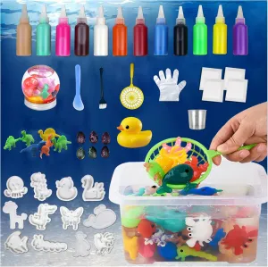 Magic Water Elf Toy Kit 12 Colors Gel, 12 Shape Mold Kit, 6 Dinosaur Eggs, DIY Aqua Gel Fairy Toy Set for Kids, Arts & Crafts Elf Refill Kit