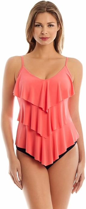 Magicsuit Womens Tiered Beach Tankini Swim Top Orange 8