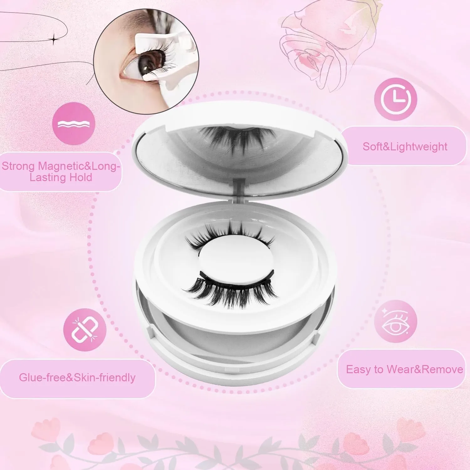 Magnetic Eyelashes with Applicator,2025 New Reusable Magnetic Eyelashes Natural Look No Glue or Liner Needed,Upgraded Soft Lashes for Daily Use(Camellia Natural)