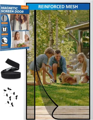 Magnetic Screen Door Left Right Side Opening Polyethylene Terephthalate Mesh Greater Than Fiberglass and Polyester Easy Install