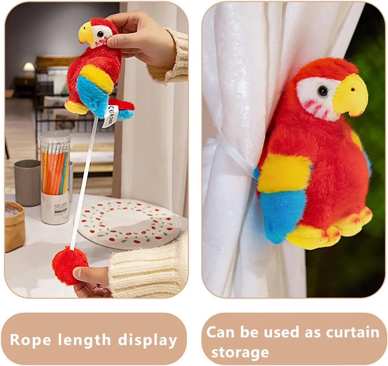 Magnetic Shoulder Parrot Plush Halloween Pirate Party Parrot Toy Accessories Parrot Stuffed Animal Plush Toy Birthday and Christmas Party Gift for Boys and Girls,Red,4.7inch
