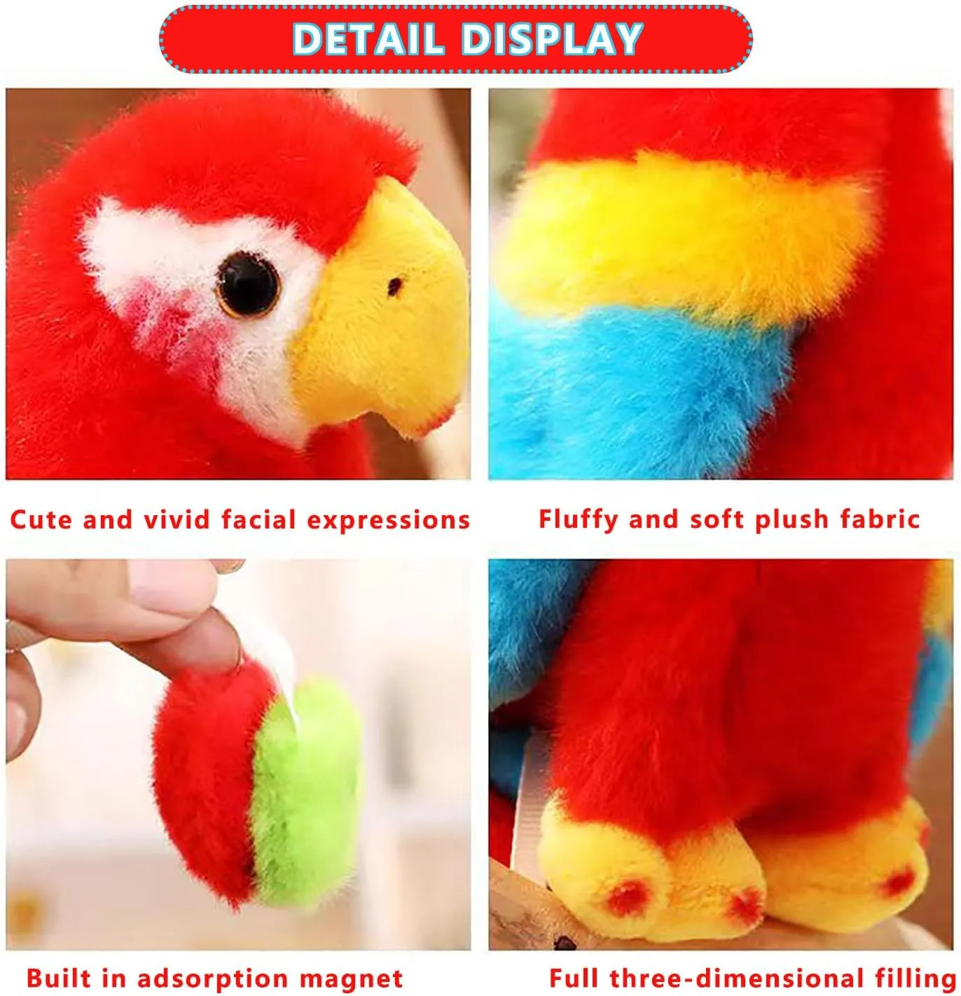 Magnetic Shoulder Parrot Plush Halloween Pirate Party Parrot Toy Accessories Parrot Stuffed Animal Plush Toy Birthday and Christmas Party Gift for Boys and Girls,Red,4.7inch